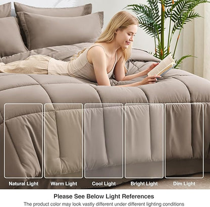 Love's cabin Twin Comforter Set Light Brown, 5 Pieces Twin Bed in a Bag, All Season Bedding Sets with 1 Comforter, 1 Flat Sheet, 1 Fitted Sheet, 1 Pillowcase and 1 Pillow Sham