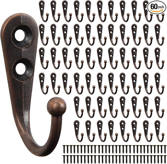POZEAN 60 Pack Wall Hooks for Hanging, Heavy Duty Small Coat Hooks Wall Mounted for Living Room, Bathroom, Kitchen, Bedroom for Key, Cup, Bag, Hat, Scarf, and More (Oil Rubbed Bronze)