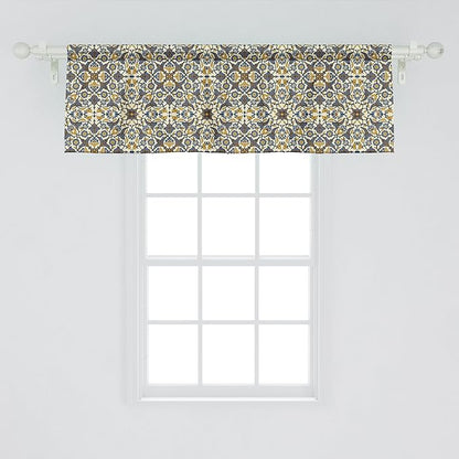 Ambesonne Turkish Pattern Window Valance Pack of 2, Flowers in and Traditional Style, Rod Pocket Curtain Valances for Kitchen Bedroom, 42" X 18", Earth Yellow Slate Blue