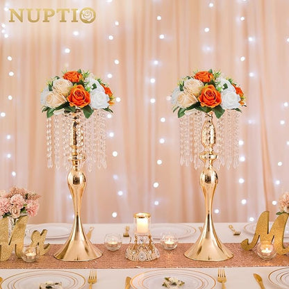 NUPTIO Flower Ball Arrangement Bouquet - 10 Pcs 9.5 inch Diameter Orange Fake Flowers Roses Balls for Centerpieces Tables - Artificial Rose Arrangements for Wedding Centerpiece Table Decorations