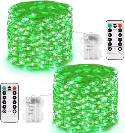 JMEXSUSS 2 Pack Green Fairy Lights Battery Operated, Total 400 LED 132ft Twinkle String Lights with Remote, 8 Modes Christmas Lights for Tree Fireplace Bedroom Indoor Outdoor Halloween Xmas Decor