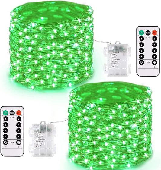 JMEXSUSS 2 Pack Green Fairy Lights Battery Operated, Total 400 LED 132ft Twinkle String Lights with Remote, 8 Modes Christmas Lights for Tree Fireplace Bedroom Indoor Outdoor Halloween Xmas Decor