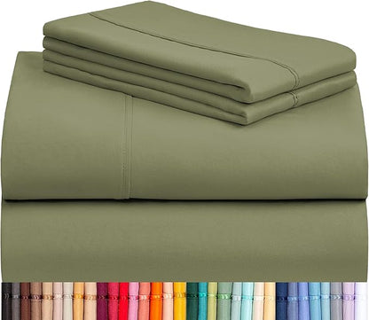 LuxClub 4 PC Full Sheet Set, Breathable Luxury Bed Sheets, Deep Pockets Wrinkle Free Cooling Bed Sheets Machine Washable Hotel Bedding Silky Soft - Olive Full