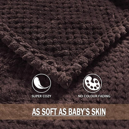 Exclusivo Mezcla Fleece Bed Blanket King Size, Super Soft and Warm Blankets for Couch, Sofa and Bed Waffle Textured, Cozy, Fuzzy and Lightweight (Coffee, 90x104 Inches)