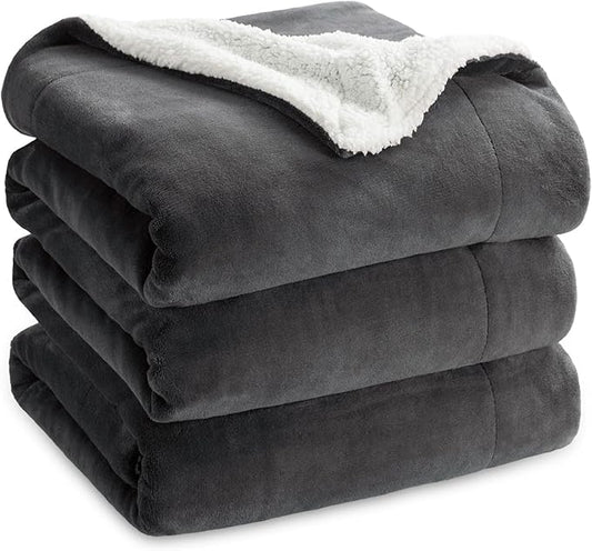 Bedsure GentleSoft Sherpa Fleece Blankets Queen Size for Bed - Thick and Warm Throw for Women and Men, Soft Fuzzy Plush Queen Blanket for Winter, Charcoal, 90x90 Inches