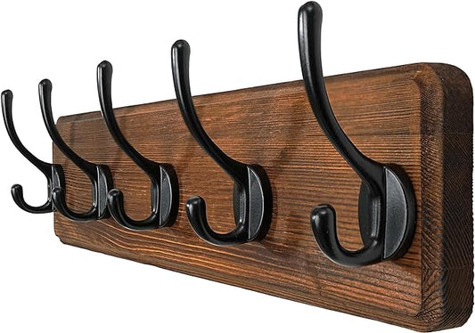 WEBI Coat Rack Wall Mount,Coat Hooks Wall Mounted,16" Hole to Hole,Coat Hanger Wall,Hook Rack Rail,5 Hooks for Hanging Jacket,Clothes,Hats,Rustic Brown