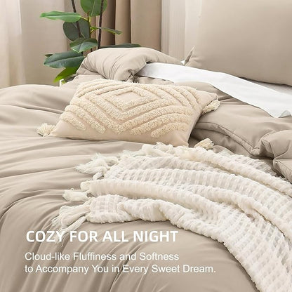 Litanika Khaki California King Comforter Set - 3 Pieces Cal King Lightweight Soft Solid Bed Comforter, Oversized All Season Down Alternative Bed Set (104x96In, 2 Pillowcases)