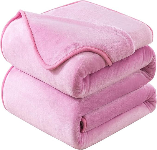 Flannel Fleece King Size Summer Blanket All Season 350GSM Lightweight Throw for The Bed Extra Soft Brush Fabric Winter Warm Sofa Blanket 90" x 108"(Pink King)