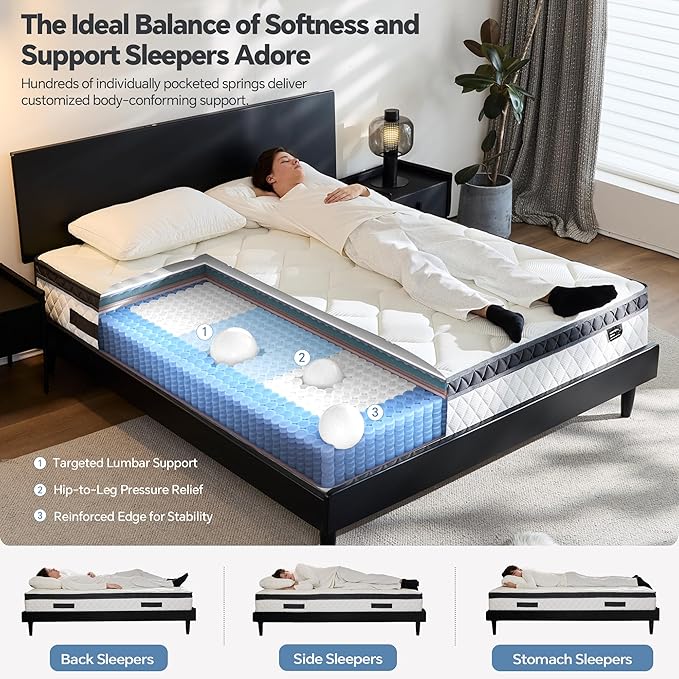 Twin Bed Mattress in a Box, 10 Inch Hybrid Mattress with Individual Pocket Spring & Memory Foam, Soft, Motion Isolation, Medium Firm Comfort for Pressure Relief, CertiPUR-US Certified