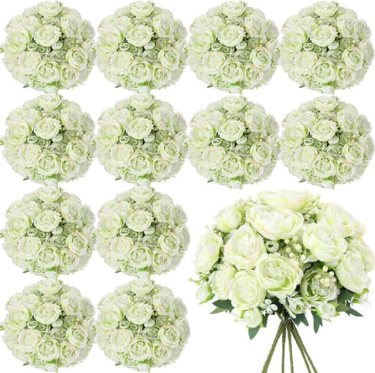 Geosar 16 Bundles Artificial Peonies Flowers Fake Silk Peony Bouquet Faux Peonies Flowers Bulk for Decoration Vase Floral Arrangements Wedding Party Table (Green)