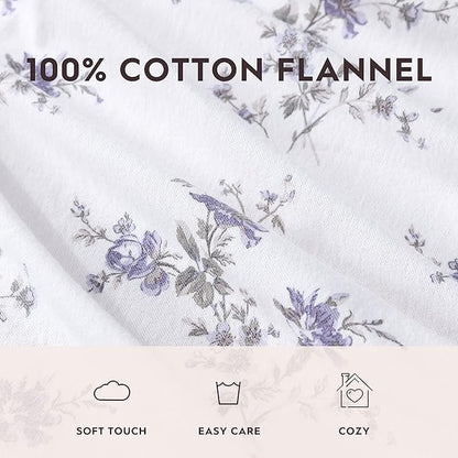 Laura Ashley - Flannel Sheets Twin Size, Anti-Pilling & Wrinkle Resistant Cotton, Touchably Soft for All-Season Comfort - Bed Sheets with Matching Pillowcase & Fitted Sheet (Jessika Lavender)