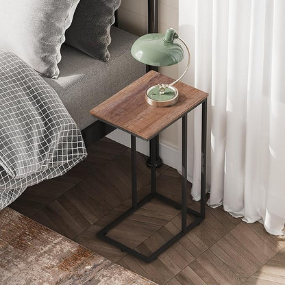 WLIVE Brown Side Table Set of 2, C Shaped End Table Sets, Small Sofa Side Tables Bedroom, Living Room, Home Office, 2-Tier Couch Bedside Table for Small Spaces