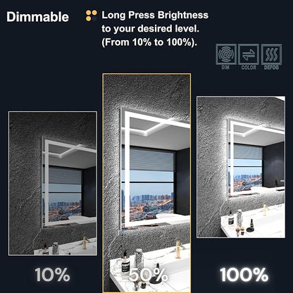 LED Bathroom Mirror 48"x 32",Front Lit and Backlit Bathroom Mirror with Lights,Stepless Dimmable,Anti-Fog, Shatter-Proof, Memory, 3 Colors Lighted Vanity Mirror (Horizontal/Vertical)