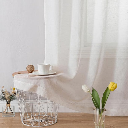 OWENIE Natural Linen Blend Sheer Curtains 72 inches Long 2 Panels Set for Bedroom, Light Filtering Farmhoues Door Curtain for Living Room Drapes, Each 40 W x 72 L