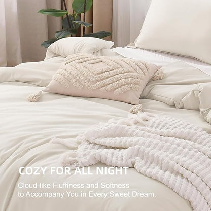 Litanika Comforters Beige Oversized King Size, 3 Pieces Lightweight Solid Bedding Comforter Set, All Season Fluffy Bed Set (120x98In Comforter & 2 Pillowcases)