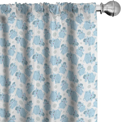 Ambesonne Animal Cartoon 2 Panel Curtain Set, Happy Smiling Pattern with Dots Animal, Lightweight Window Treatment Living Room Bedroom Decor, Pair of - 28" x 95", Pale Blue Sky Blue White