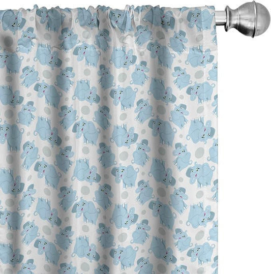 Ambesonne Animal Cartoon 2 Panel Curtain Set, Happy Smiling Pattern with Dots Animal, Lightweight Window Treatment Living Room Bedroom Decor, Pair of - 28" x 95", Pale Blue Sky Blue White