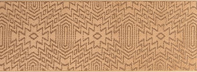 Custom Length Cut to Size Tribal Ethnic Southwestern Inspired Hallway Runner Rug, Non Slip Rubber Backed, 31 inch Wide X Customized Length, Inca Tan, 31 inch X 5 feet