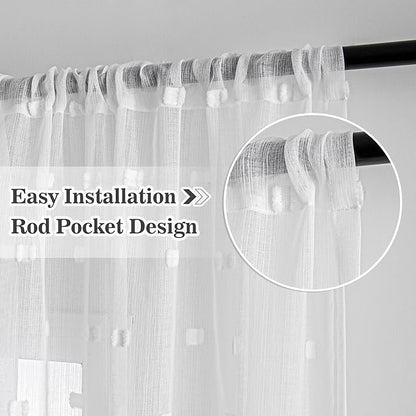 MYSKY HOME White Curtains for Bedroom 72 Inch Length Long Sheer Curtains for Kids Room Nursery Curtains with White Patched Design Rod Pocket Privacy Window Drapes Dining Room 52" x 72" 2 Panels