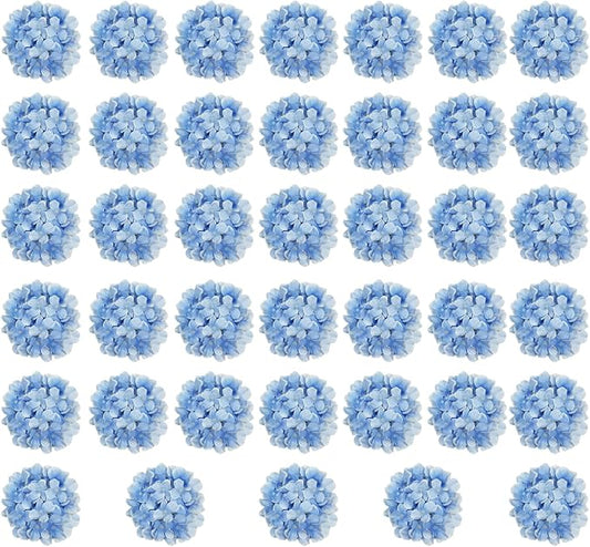 Blue Hydrangea Artificial Flowers Bulk, 40 Pcs Faux Hydrangea Flowers Heads, Artificial Fake Silk Hydrangea Flowers with Stems, Blue Flowers Artificial for Decoration Wedding Décor