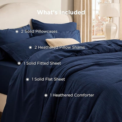 Bedsure Full Comforter Set Navy - Bed in a Bag Full Size Bedding 7 Pieces, Cationic Dyed Bed Set Gift for Family, Navy Soft Bedding for All Seasons Comforter with Sheets, Pillowcases & Shams
