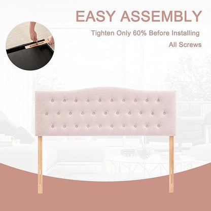 Tufted Upholstered Headboard Twin Size, Sturdy and Durable Solid Wood Bed headboard, Fabric Headboard Adjustable Height from 37” to 51”, Modern Button Diamond Design Head Board, Pink
