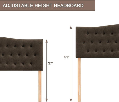 Tufted Upholstered Headboard Full Size, Sturdy and Durable Solid Wood Bed headboard, Fabric Headboard Adjustable Height from 37” to 51”, Button Diamond Design Head Board, Chocolate