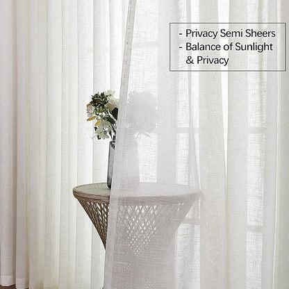 Neutral Linen Sheer Pinch Pleated Sliding Door Curtains, 2x50 Inches Width, Ivory Beige Light Filtering Drapes 102 Inches Long, Textured Farmhouse Floor to Ceiling Window Curtain Panels