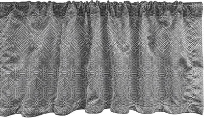 Ambesonne Aztec Window Valance Pack of 2, Pattern of Symmetric Tribal Inspired Streaks and Motifs in Greyscale Tones, Rod Pocket Curtain Valances for Kitchen Bedroom, 54" X 12", Pale Grey and Dimgray