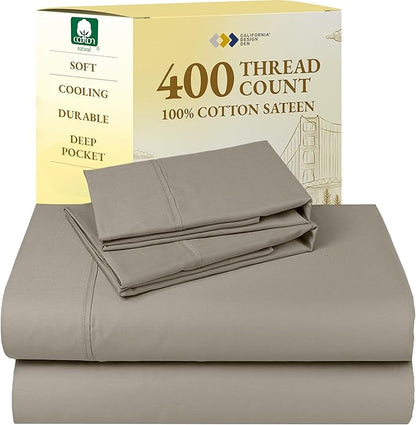 California Design Den California King Sheet Sets - Soft 400 Thread Count Sateen, 100% Cotton Sheets with Deep Pockets, Breathable, Cooling and Durable Bedding Set - Taupe