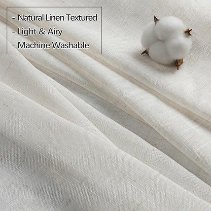 Neutral Linen Sheer Pinch Pleated Sliding Door Curtains, 2x50 Inches Width, Ivory Beige Light Filtering Drapes 102 Inches Long, Textured Farmhouse Floor to Ceiling Window Curtain Panels