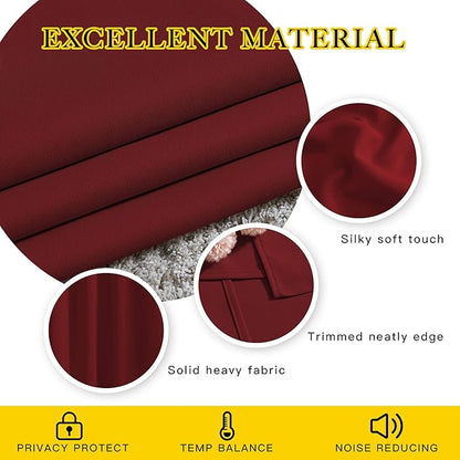 NICETOWN Bedroom Blackout Curtains Panels - Triple Weave Energy Saving Thermal Insulated Solid Grommet Blackout Draperies for Patio (80 inches by 108 Inch, Burgundy Red, Set of 2)