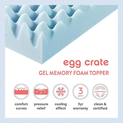 Best Price Mattress 2 Inch Egg Crate Memory Foam Mattress Topper, Cooling Gel Infusion, King, Dorm Essentials, Blue