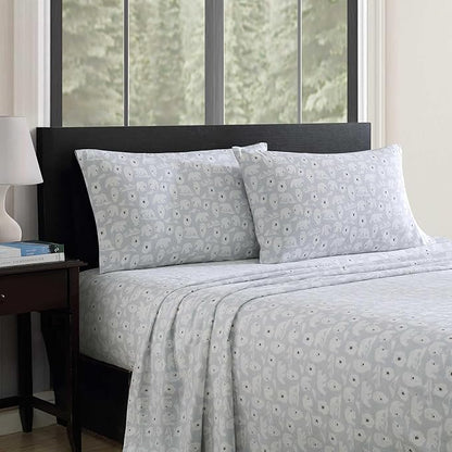 Eddie Bauer - Flannel Sheets Queen Size, Anti-Pilling & Wrinkle Resistant Cotton, Touchably Soft for All-Season Comfort - Bed Sheets with Matching Pillowcases & Fitted Sheet (Explorer Bears Grey)