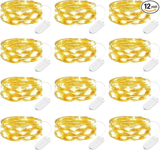 Minetom 12 Pack Fairy Lights Battery Operated -7ft 20 LED Silver Wire String Lights, Waterproof Mini Firefly Lights for DIY, Wedding, Mason Jars, Crafts, Christmas Garlands, Party Decor