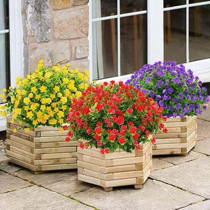 GREENRAIN Artificial Flowers Outdoor Fake Flowers for Decoration UV Resistant No Fade Faux Plastic Plants Garden Porch Window Box Décor (18 Bundles, 6#Red)