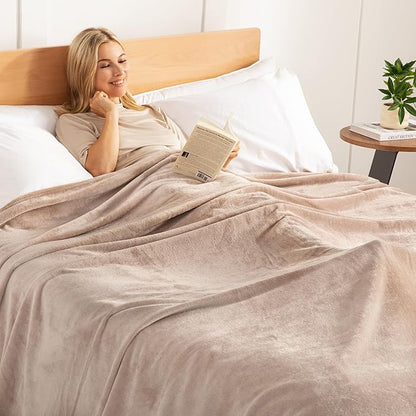 Exclusivo Mezcla Fleece Blanket Queen Size for Bed, Super Soft and Warm, All Season Use, Cozy, Plush, Lightweight, 90x90 Inches, Camel