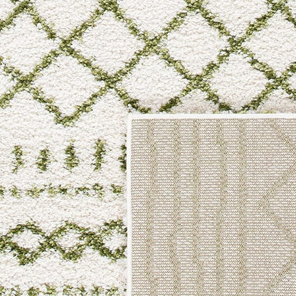 SAFAVIEH Arizona Shag Collection Area Rug - 6'7" Square, Ivory & Green, Moroccan Design, Non-Shedding & Easy Care, 1.6-inch Thick Ideal for High Traffic Areas in Living Room, Bedroom (ASG741Y)