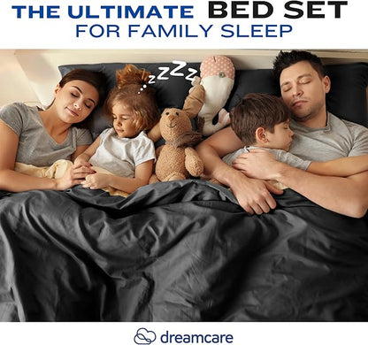 DREAMCARE Queen Size Sheets - Cooling Bed Sheets - 4pcs Set - up to 15" Deep Pocket Queen Sheet Set - Sheets Queen Size Bed - Soft & Long Lasting 100% Fine Brushed Polyester with Side Pocket - Black