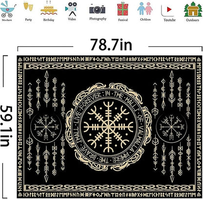 OSUNBD Nordic Vikings Tapestry Magical Runic Compass Wall Hanging Home Decor Vegvisir Runes Artwork Pagan Tapestry Art Hanging Decor Large Size 78.7”x59.1” for Bedroom Living Room Dorm