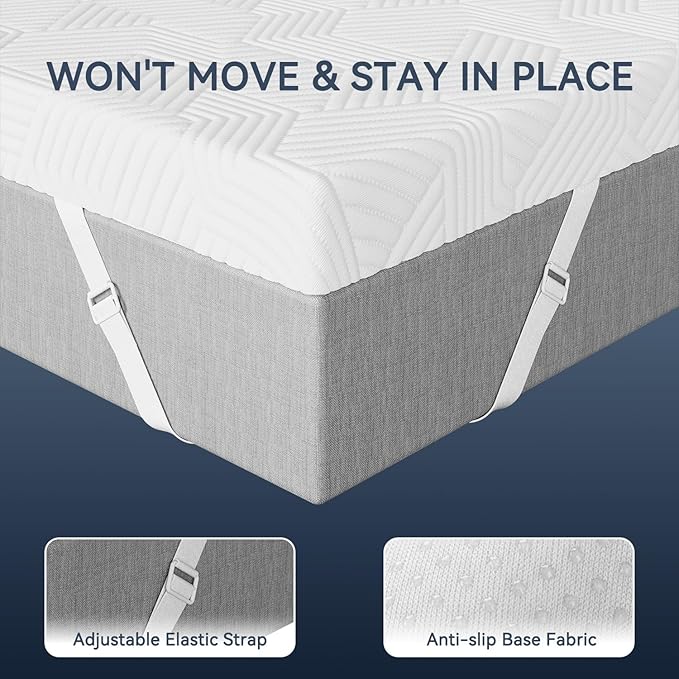 ELEMUSE 3 Inch Gel Memory Foam Mattress Topper Twin XL Size Pressure-Relieving Mattress Topper for Back Pain,Non-Slip Design with Removable & Washable Cover, CertiPUR-US