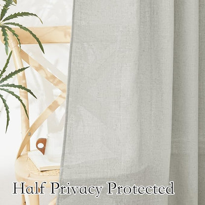 RYB HOME Grey Curtains Linen Blend Drapes, Semi Sheer Light Filtering Privacy UV Protection Back Tab Draperies for Living Room, Closet, French Door, Bay Window, Wide 52 by Long 63 inch, 2 Panels
