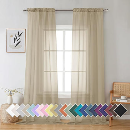 Aiyufeng Taupe Sheer Curtains 96 Inches Long 2 Panels Set, Semi Transparent Voile Rod Pocket Sheer Window Drapes for Bedroom Bed Canopy Living Room Dining Wedding Party Backdrop, 42W x 96L inch