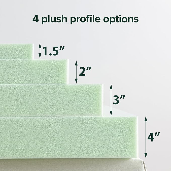 ZINUS 1.5 Inch Green Tea Memory Foam Mattress Topper, Smaller, More Convenient WonderBox Packaging, Pressure-Relieving Layers, CertiPUR-US Certified, Queen