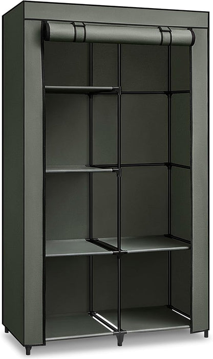 SONGMICS Portable Closet, 34.6 Inch Large Capacity Wardrobe Closet Organizer with Fabric Cover, Hanging Rods and Shelves, 34.6 x 17.7 x 66.1 Inches, for Bedroom, Living Room, Sage Green URYG084C02