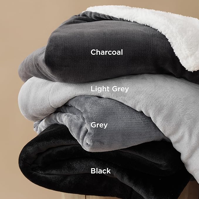 Bedsure GentleSoft Sherpa Fleece Oversized Cal King Blankets for Bed - Thick and Warm Throw for Women and Men, Soft Fuzzy Plush Large Blanket for Winter, Light Grey, 112x98 Inches