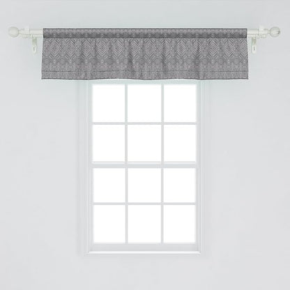 Ambesonne Aztec Window Valance Pack of 2, Pattern of Symmetric Tribal Inspired Streaks and Motifs in Greyscale Tones, Rod Pocket Curtain Valances for Kitchen Bedroom, 42" X 12", Pale Grey and Dimgray