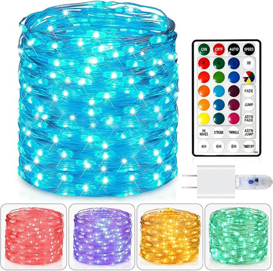 Fairy Lights USB Plug in 66ft 200LEDs with Remote, Warm White 17 Color Changing Light Twinkle Firefly String Lights for Bedroom Party Wedding Christmas Tapestry, Multicolor Colors (USB&Plug)
