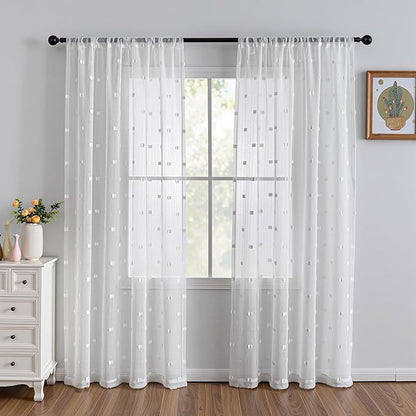 MYSKY HOME White Curtains for Bedroom 72 Inch Length Long Sheer Curtains for Kids Room Nursery Curtains with White Patched Design Rod Pocket Privacy Window Drapes Dining Room 52" x 72" 2 Panels