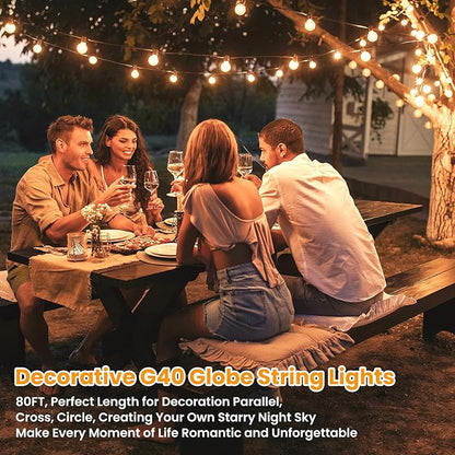 80FT Outdoor G40 LED Globe String Lights Dimmable Waterproof Shatterproof Light Strings with 40 Bulbs Connectable Commercial Hanging Lights for Christmas Patio House Backyard Balcony Party